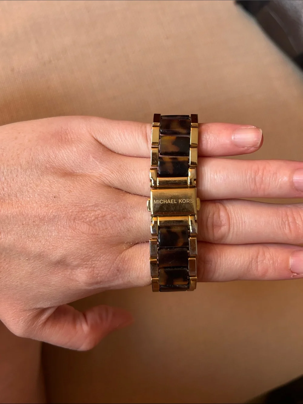 Michael Kors Gold and Tortoiseshell Link Crystal-Trim Watch MK-5688
